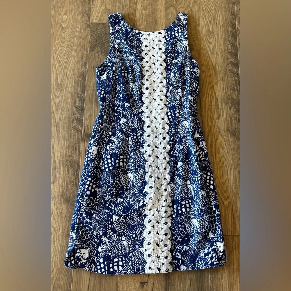 Lilly Pulitzer for Target “Upstream” Shift Dress Size 4 Blue & White Fish Print - Picture 2 of 6